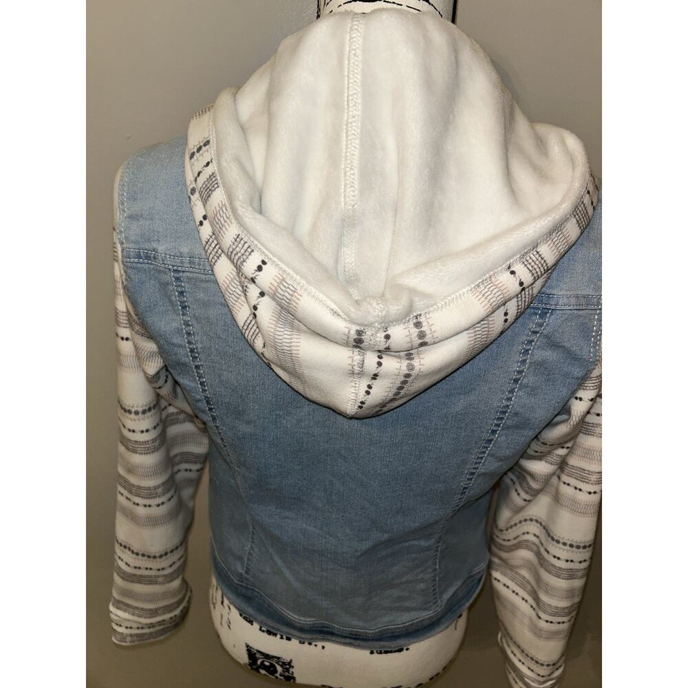 WALLFLOWER Button Down Long‎ Sleeve Blue Hooded Denim Jean Jacket Women's Size M - Picture 6 of 11